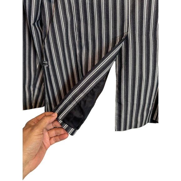 Bloomingdale's 6 Striped Collared One Button Blazer Black White Jacket - Picture 14 of 16